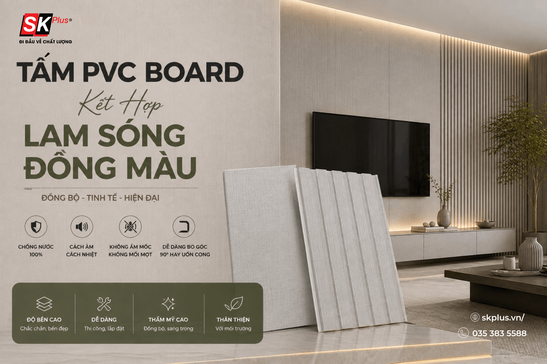 THUMBNAIL Tấm PVC Board Kết Hợp Lam Sóng Đồng Màu Đẹp 2026