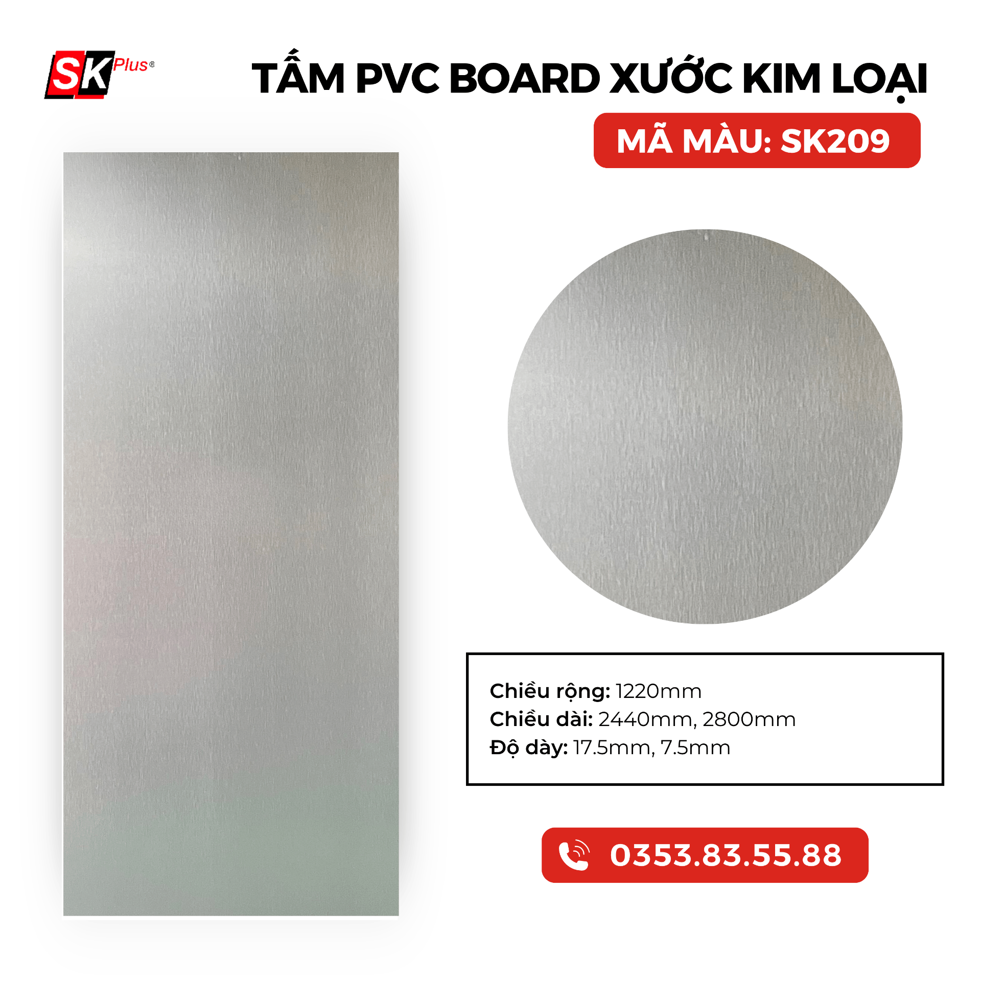 TẤM PVC BOARD XƯỚC KIM LOẠI CAO CẤP - MÃ SK209