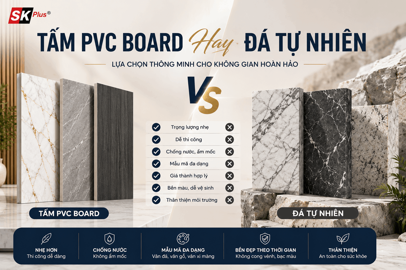 THUMBNAILTấm PVC Board vân đá hay đá tự nhiên: Nên chọn loại nào?