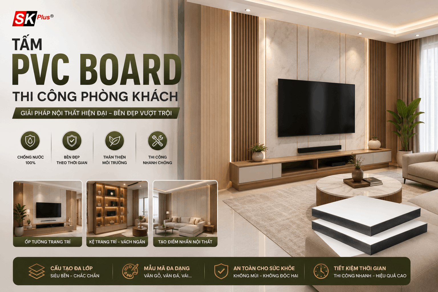 Tấm PVC Board - Thi Công Phòng Khách