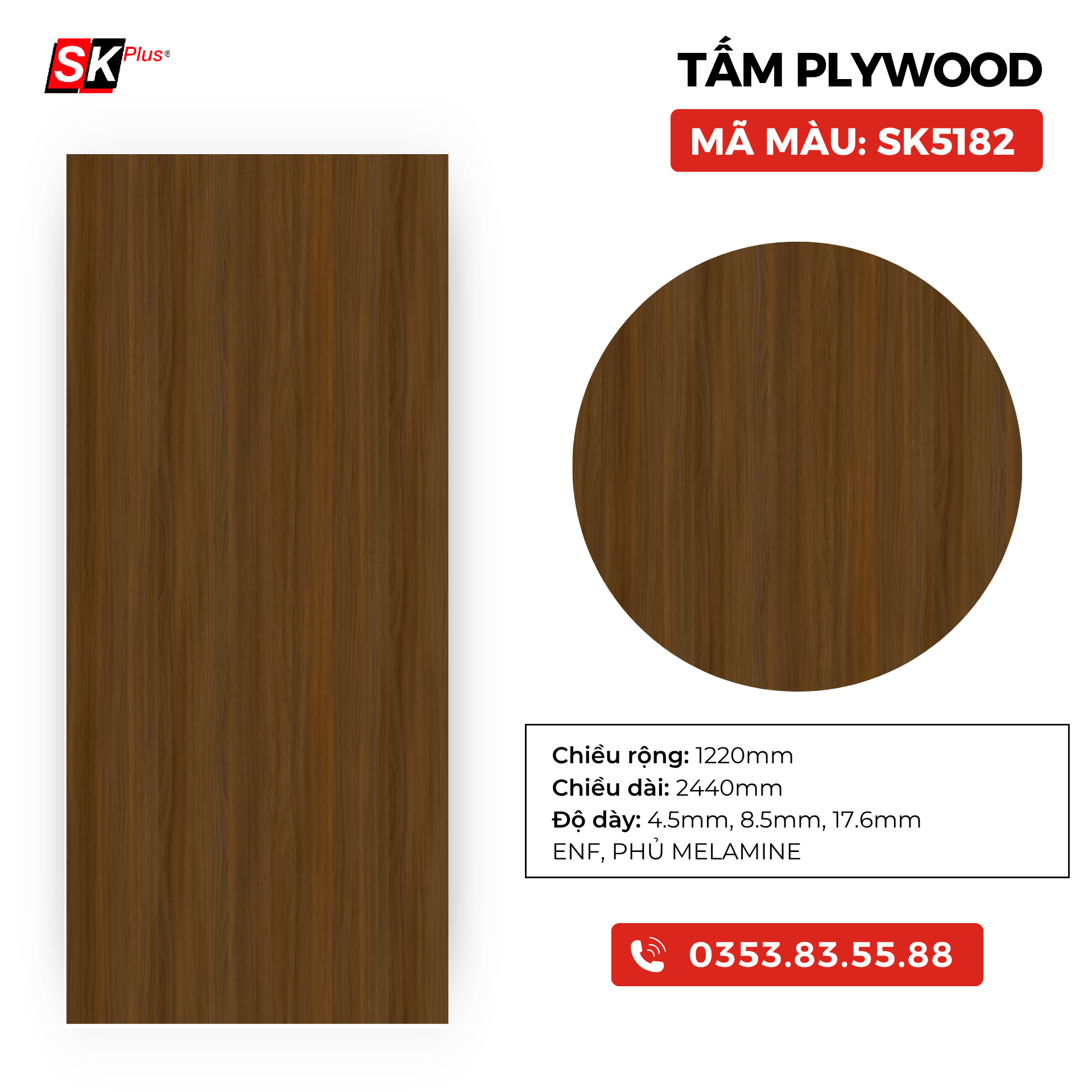 TẤM PLYWOOD PHỦ MENLAMINE - SK5182