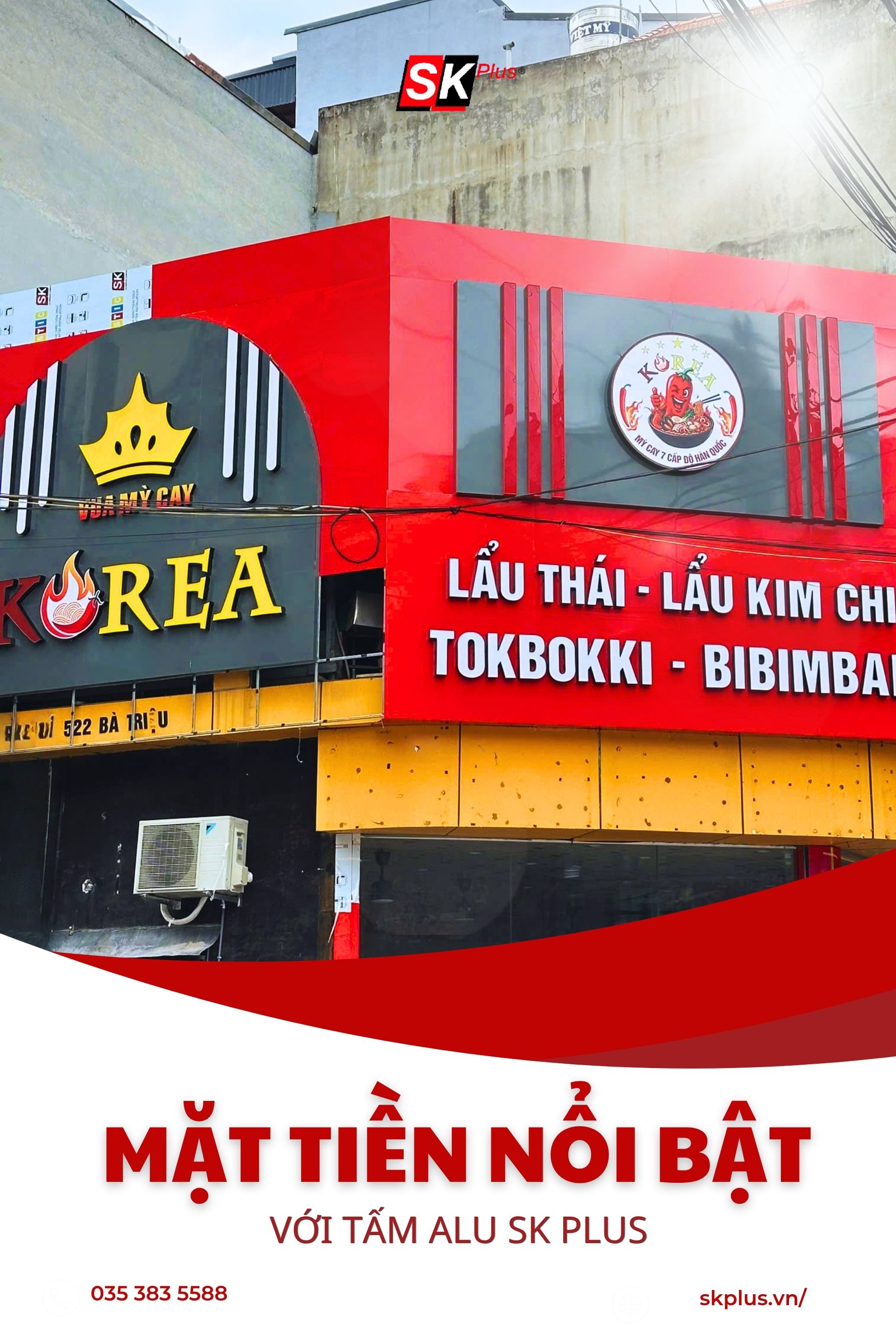 Alu Bảng Hiệu Mỳ Cay Korea | Giải Pháp Tấm Alu SKPLUS Nổi Bật Mặt Tiền Quán Ăn