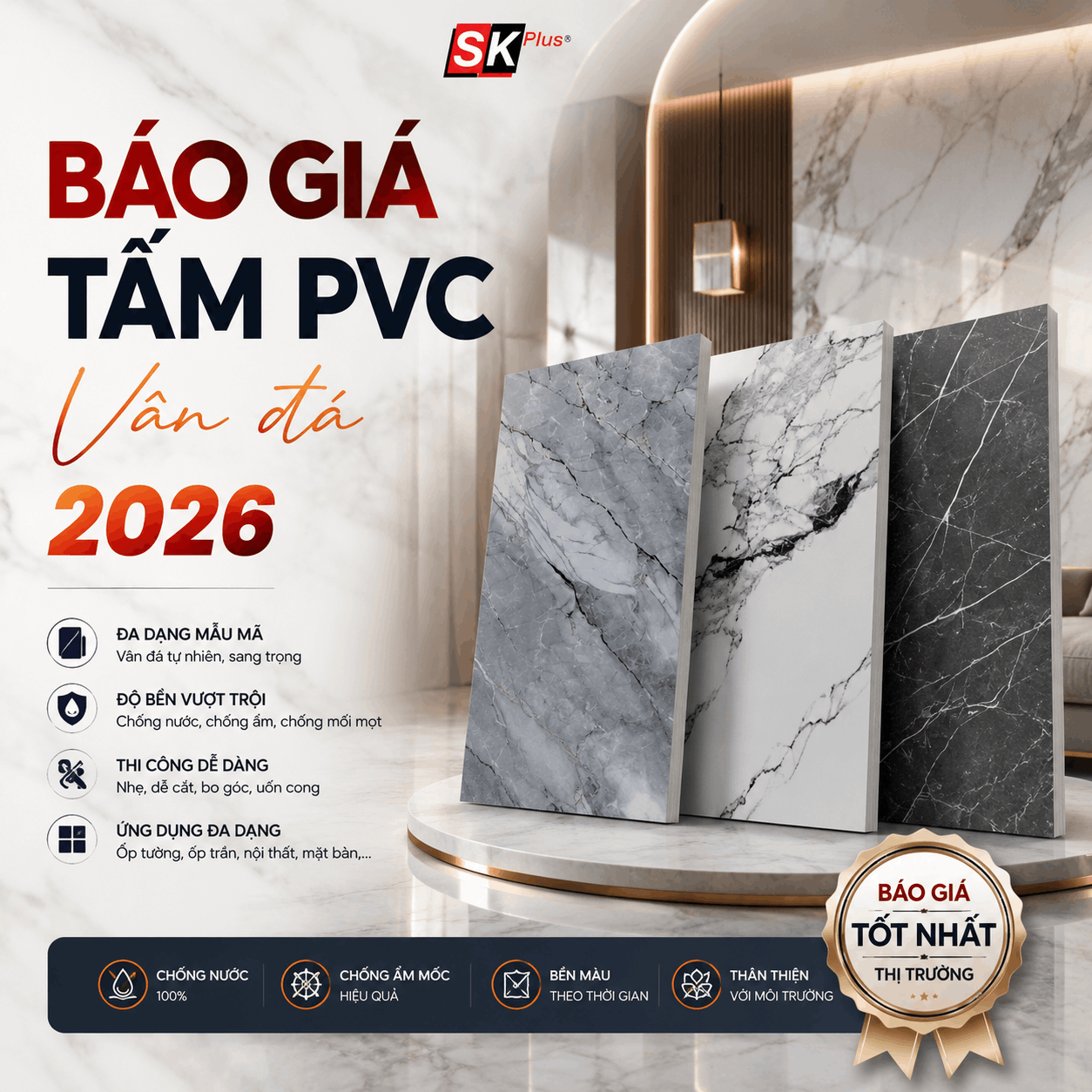 Báo giá tấm PVC vân đá cuối năm 2026