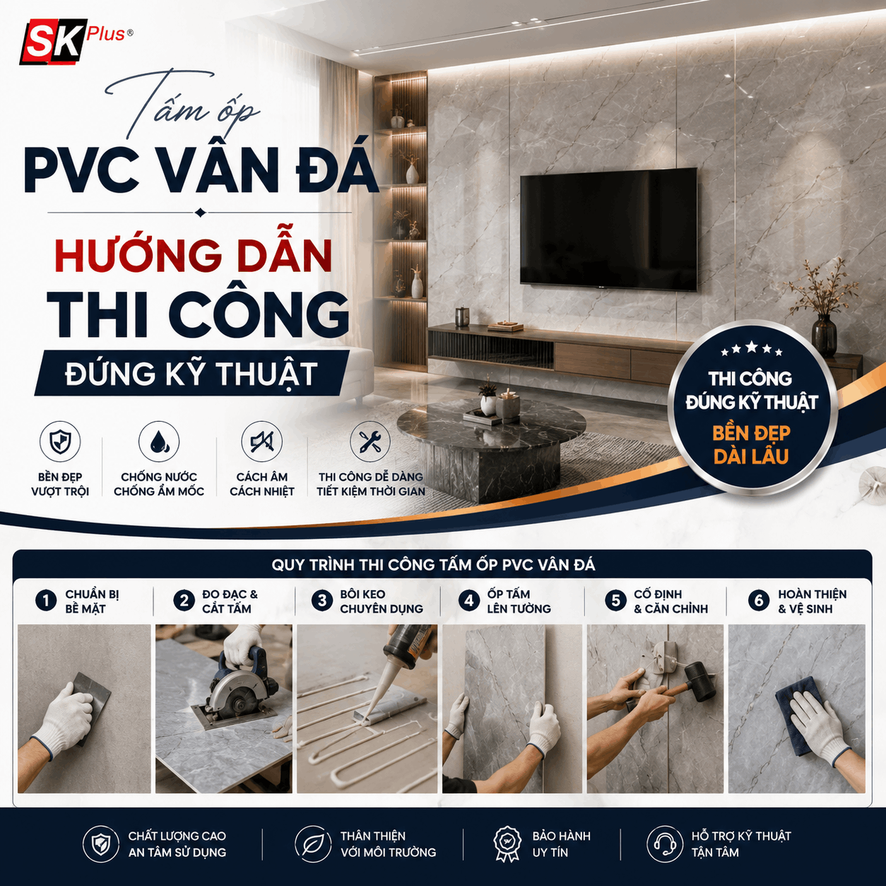 Tấm ốp PVC vân đá - Hướng dẫn thi công đúng kỹ thuật